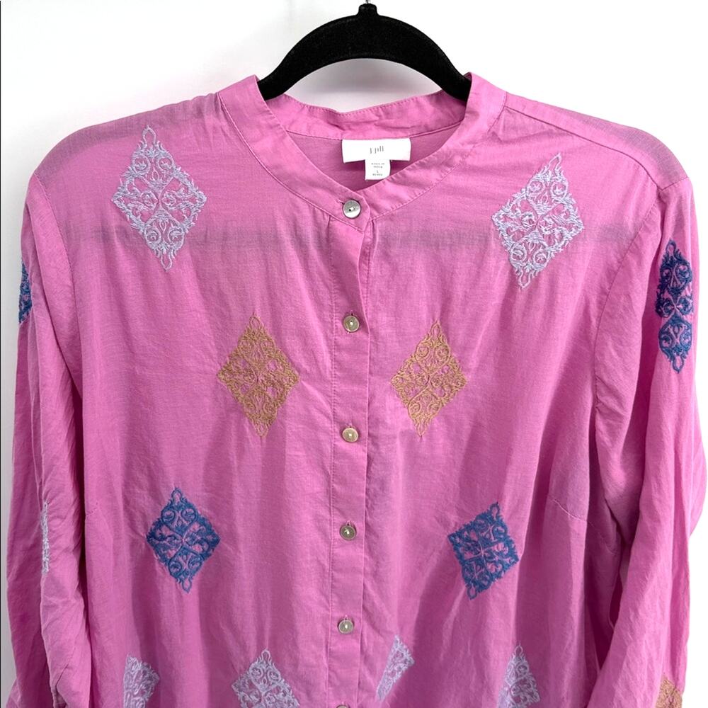 J. Jill 100% cotton medallion embroidered light weight button up shirt sz L